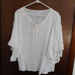 White Blouse V Neck Sz XL